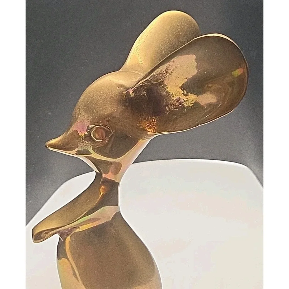 Vintage Solid Brass Mouse Figurine Big Ears 8